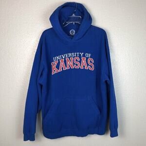 University of Kansas Size Large Pullover Sweatshirt Hoodie Embroidered FLAWED